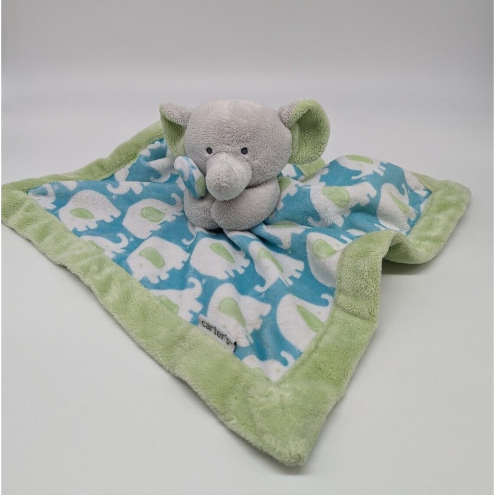 Carters Elephant Green Blue Baby Boy Girl Security Blanket Lovey 13"‎ Blankie